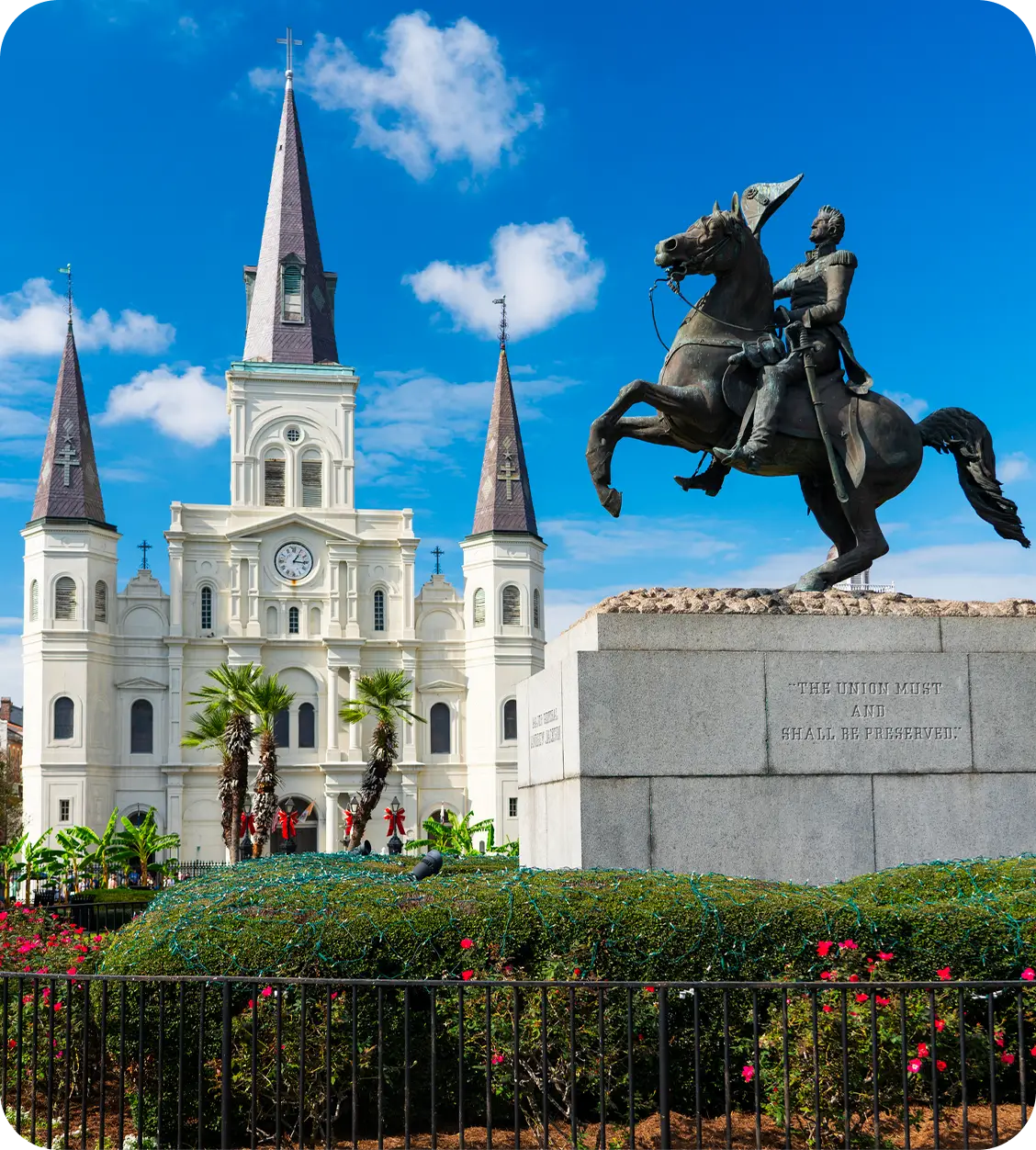 Jackson Square with St. Louis Cathedral and Andrew Jackson statue in New Orleans French Quarter - in Los Angeles, CA